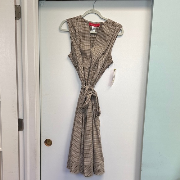 Anne Klein Beige Checkered Midi Dress - Picture 1 of 7